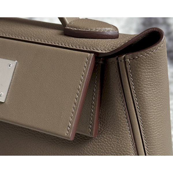 Hermes Kelly Pochette Alligator Bougainviuier (A5) Gold Hardware Dark Brown