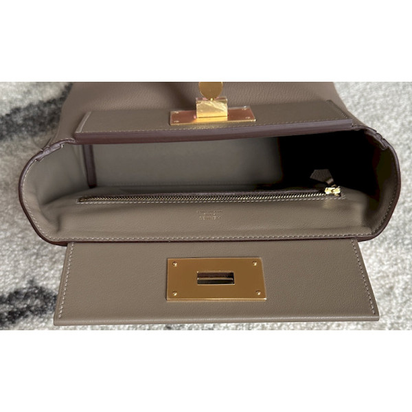 Hermes Kelly Pochette Alligator Gris Asphalte (M8) Palladium Hardware Dark Grey