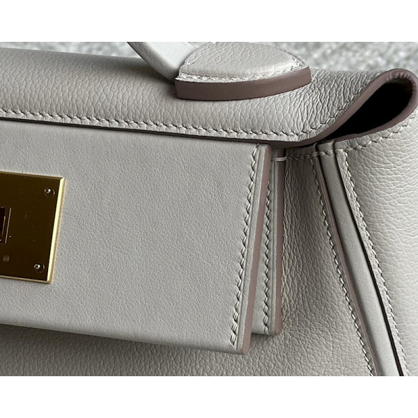 Hermes Kelly Pochette Alligator Nior (89) Palladium Hardware Grey