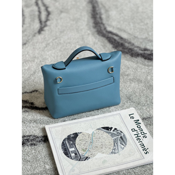 Hermes Kelly Cut 31 Epsom Rose Confetti (1Q) Gold Hardware Blue
