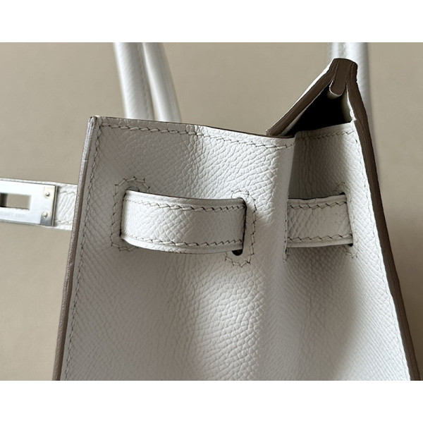 Hermes Birkin 25 Epsom Gris Pale(M4) Palladium Hardware Sellier White