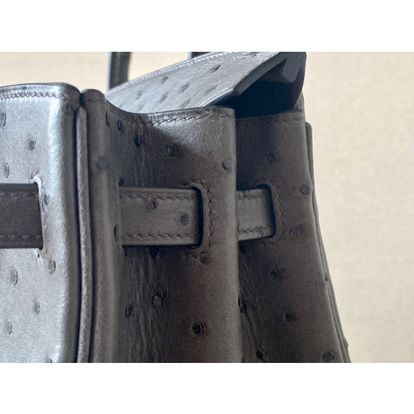 Hermes Birkin 25 Ostrich Etain(8F) Gold Hardware Dark Grey
