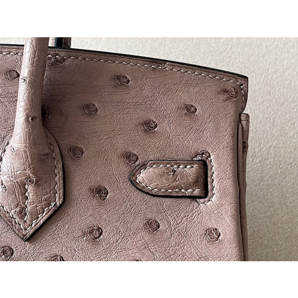 Hermes Birkin 25 Ostrich Gris Tourterelle(81) Palladium Hardware Dark Brown