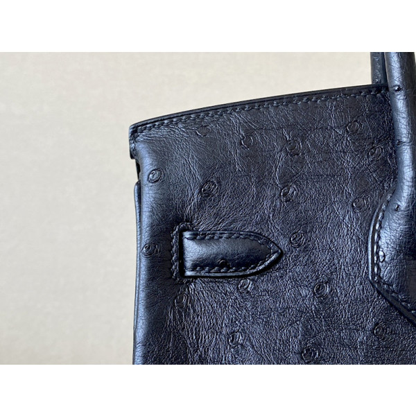 Hermes Birkin 25 Ostrich Nior(89) Palladium Hardware Black