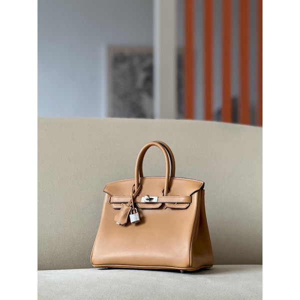 Hermes Birkin 25 Swift Biscuit 4B Palladium Hardware Brown