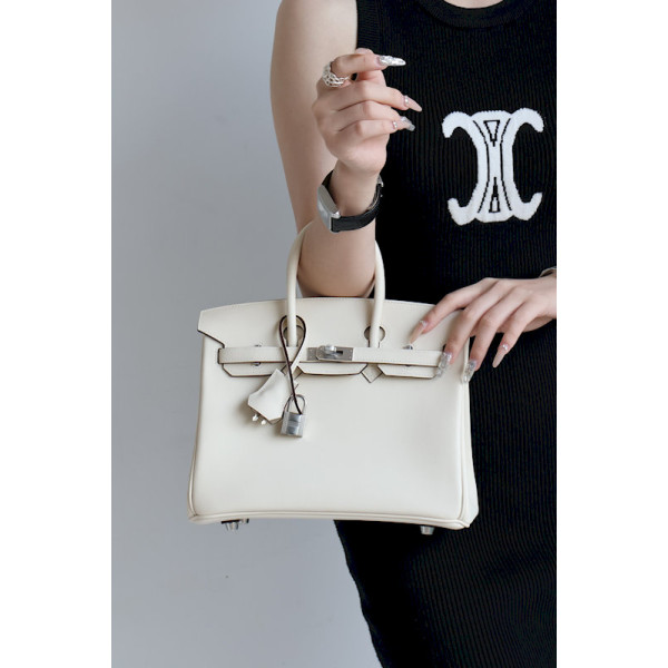 Hermes Birkin 25 Swift Nata I2 Palladium Hardware White