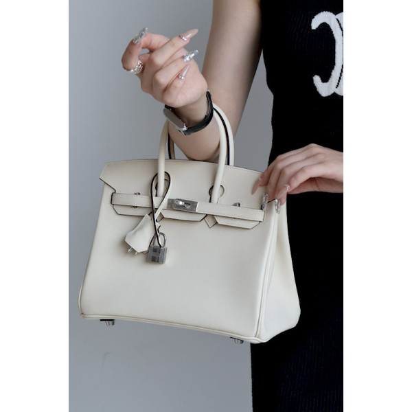 Hermes Birkin 25 Swift Nata I2 Palladium Hardware White