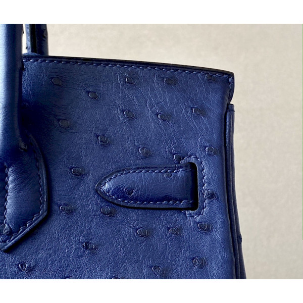 Hermes Birkin 30 Ostrich Blue Iris (77) Palladium Hardware