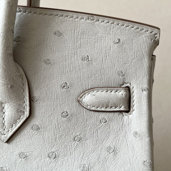 Hermes Birkin 30 Ostrich Gris Perle(80) Palladium Hardware White