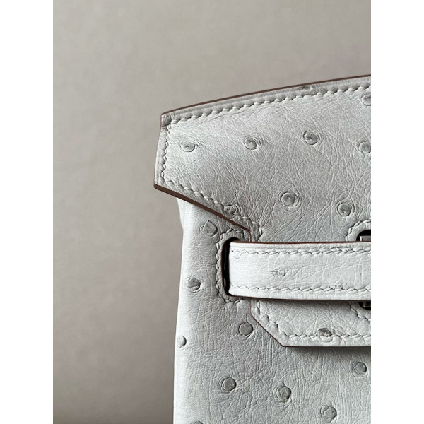 Hermes Birkin 30 Ostrich Gris Perle(80) Palladium Hardware White