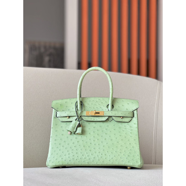 Hermes Birkin 30 Ostrich Vert Criquet (3I) Gold Hardware Green