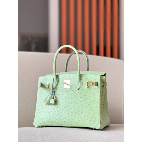 Hermes Birkin 30 Ostrich Vert Criquet (3I) Gold Hardware Green
