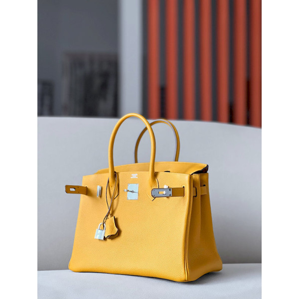 Hermes Birkin 30 Togo Jaune Amber (9D) Palladium Hardware Yellow