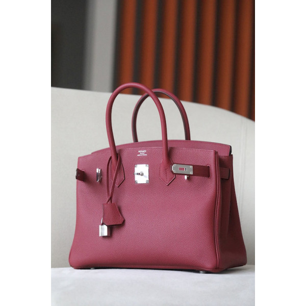 Hermes Birkin 30 Togo Rouge Grenade (K1) Palladium Hardware Burgundy Red