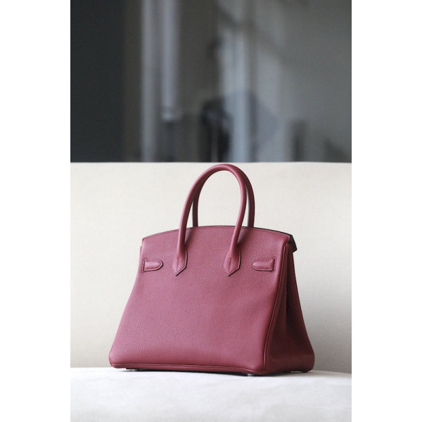 Hermes Birkin 30 Togo Rouge Grenade (K1) Palladium Hardware Burgundy Red