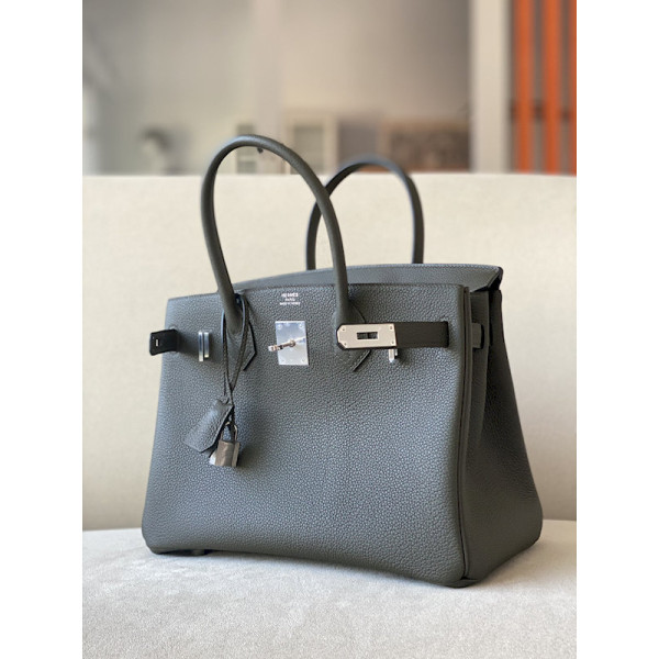 Hermes Birkin 30 Togo Vert Gris(C6) Palladium Hardware Black