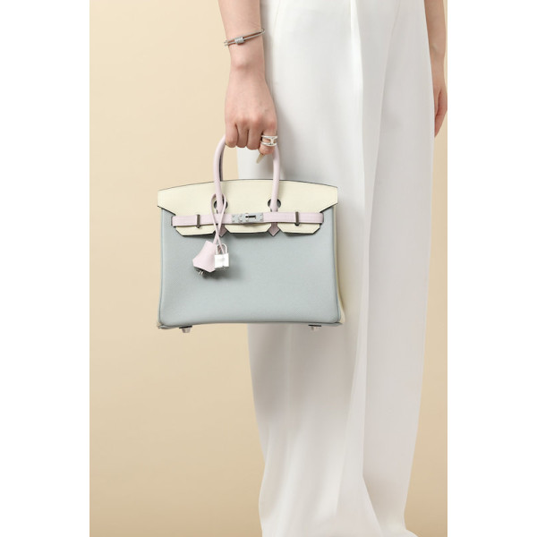 Hermes Kelly Pochette Swift Etoupe (18) Palladium Hardware Blue