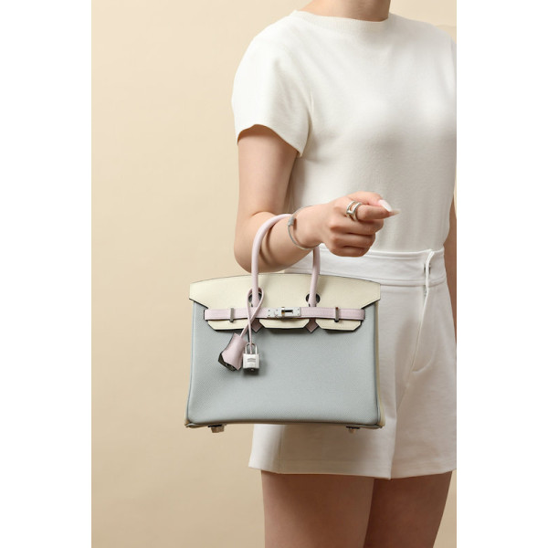 Hermes Kelly Pochette Swift Etoupe (18) Palladium Hardware Blue