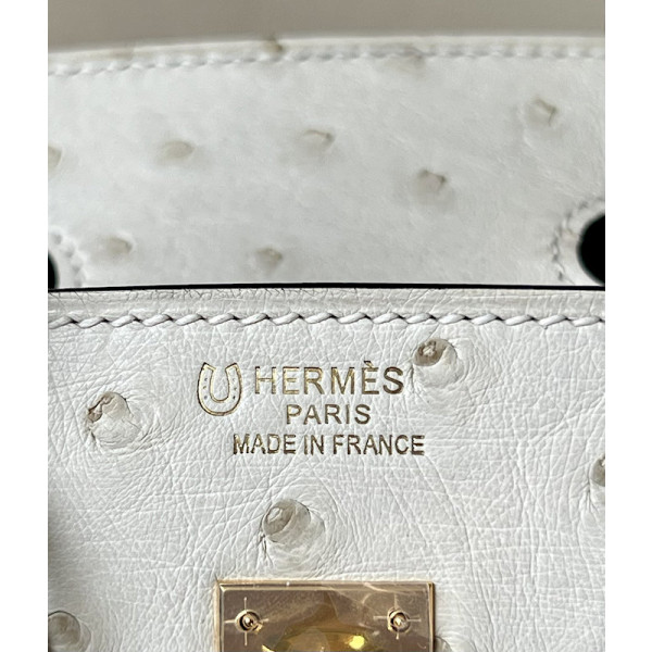 Hermes Birkin HSS 25 Ostrich Beton(8L) and Gris Agate(82) Gold Hardware White