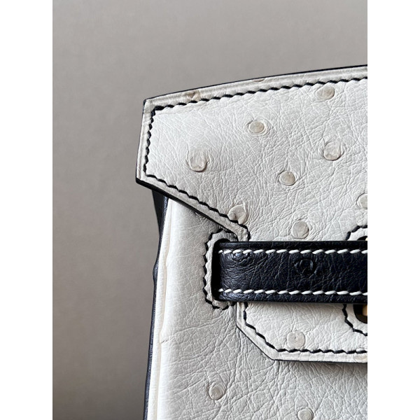 Hermes Birkin HSS 25 Ostrich Beton(8L) and Nior (89) Gold Hardware White