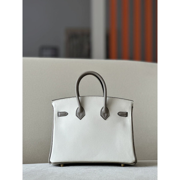 Hermes Birkin HSS 25 Swift Beton(8L) and Gris Asphalte(M8) Gold Hardware White