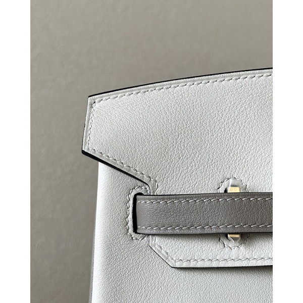 Hermes Birkin HSS 25 Swift Beton 8L And Gris Asphalt M8 Gold Hardware White