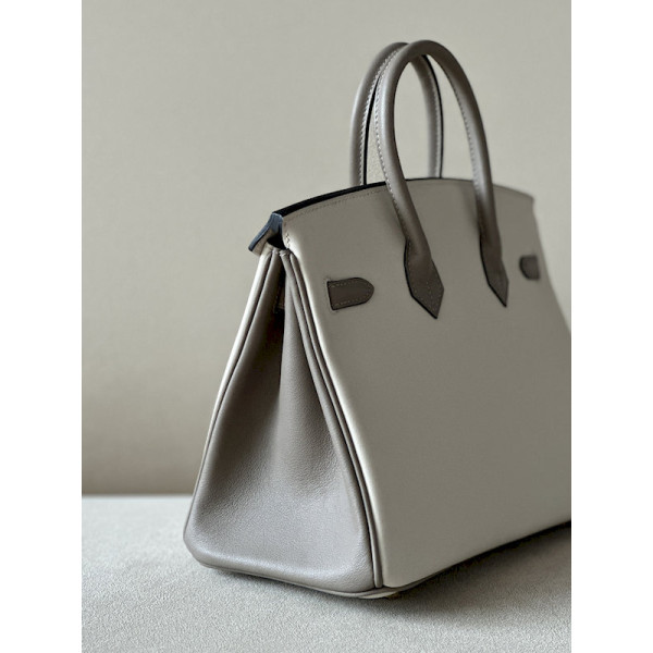 Hermes Birkin HSS 25 Swift Beton 8L And Gris Asphalt M8 Gold Hardware White