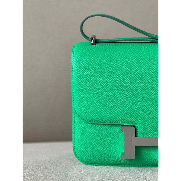 Hermes Bolide Mini Evercolor New Bleu Jean (D2) Palladium Hardware Green