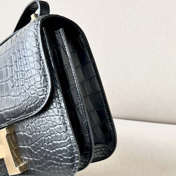 Hermes Constance 19 Lizard Ficelle (17) And Gris Caillou(8D)Palladium Hardware Black