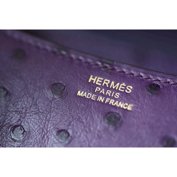 Hermes Constance 19 Ostrich Vert Vertigo (U4) Palladium Hardware Dark Purple