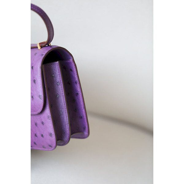 Hermes Constance 19 Ostrich Vert Vertigo (U4) Palladium Hardware Dark Purple