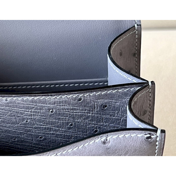 Hermes Constance 19 Ostrich Grey Iris (77) Gold Hardware