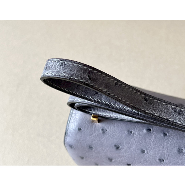 Hermes Constance 19 Ostrich Grey Iris (77) Gold Hardware