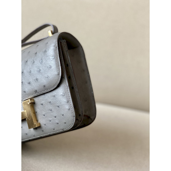Hermes Constance 19 Ostrich Blue Glacier (8U) Gold Hardware Dark Grey