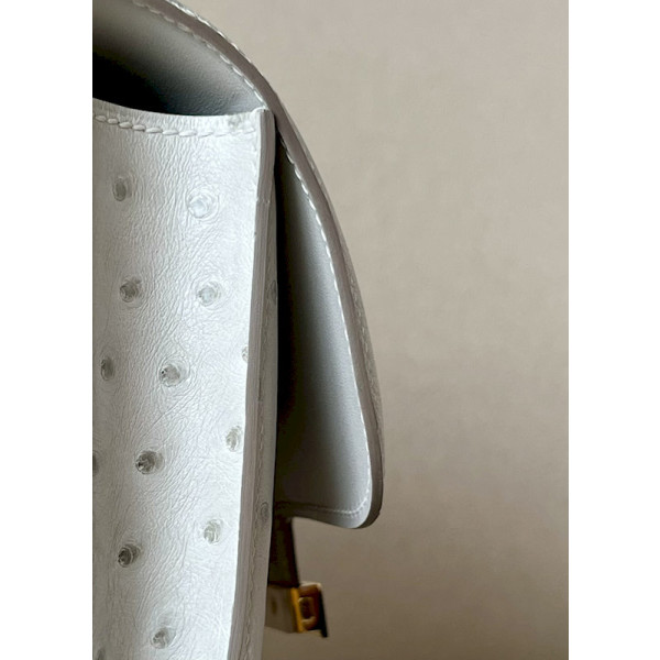 Hermes Constance 19 Ostrich Graphite (88) Gold Hardware White