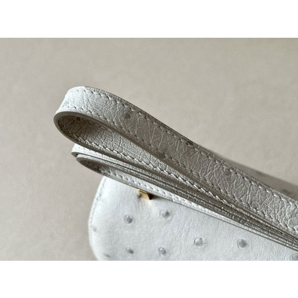 Hermes Constance 19 Ostrich Graphite (88) Gold Hardware White