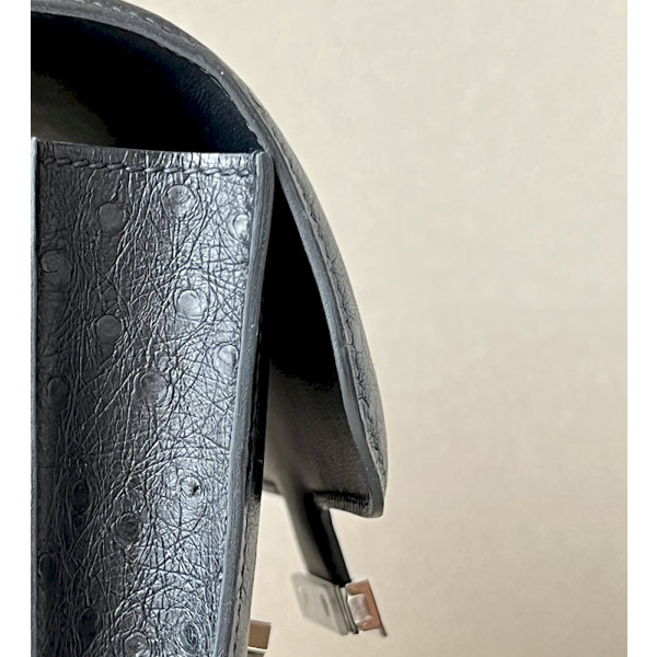 Hermes Constance 19 Ostrich Graphite (88) Palladium Hardware Black