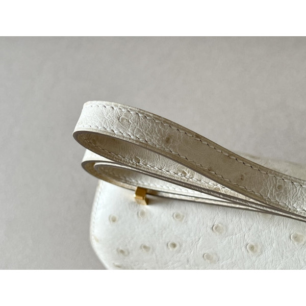 Hermes Constance 19 Ostrich Gris Agate (82) Gold Hardware White