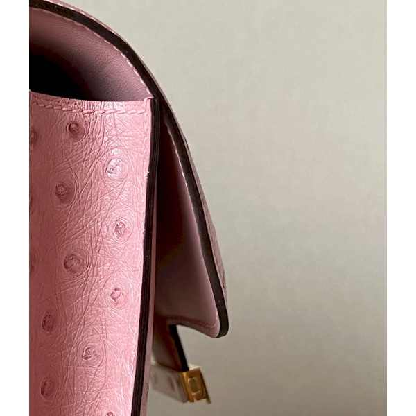 Hermes Constance 19 Ostrich Gris Asphalte (M8) Gold Hardware Pink