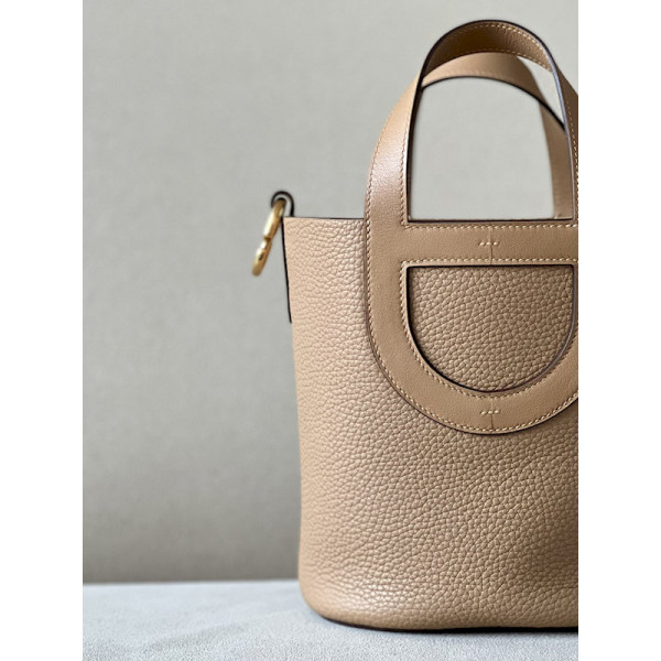 Hermes 24/24 Mini 21 Evercolor And Swift Gris Perle (80) Gold Hardware Dark Beige