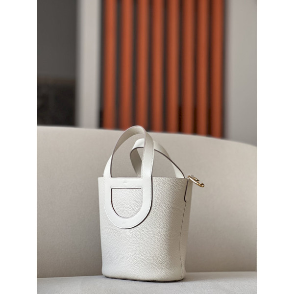 Hermes 24/24 Mini 21 Evercolor And Swift Nata (I2) And Gris Asphalte(M8)Gold Hardware White