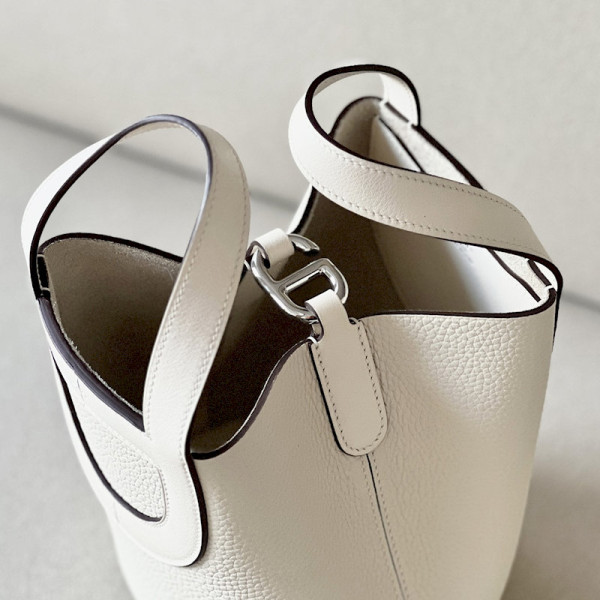 Hermes Birkin Hac a Dos PM Backpack Togo Vert Gris (C6) Palladium Hardware White