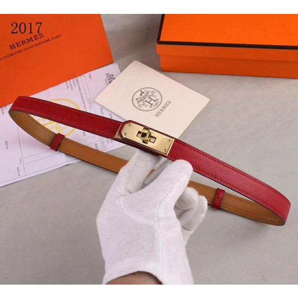 Hermes Kelly Full Grain Leather Belt Leather Strap 20 mm With Gold Buckle in Dark Red/Brown