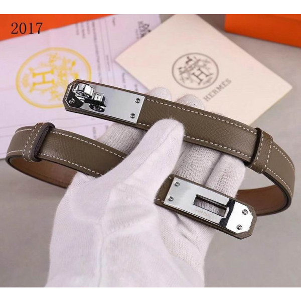 Hermes Kelly Full Grain Leather Belt Leather Strap 20 mm With Silver Buckle in Grey/Brown