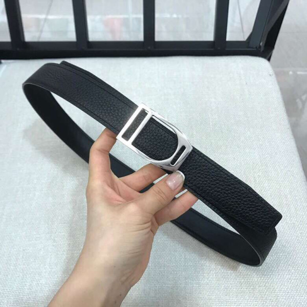 Hermes Etrier belt silver buckle & Reversible leather strap 32 mm in black