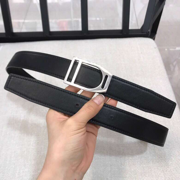 Hermes Etrier belt silver buckle & Reversible leather strap 32 mm in black