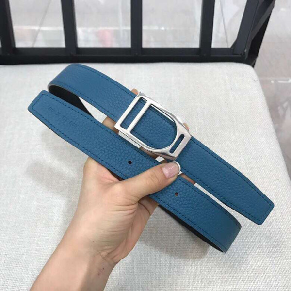 Hermes Etrier belt silver buckle & Reversible leather strap 32 mm in black and blue