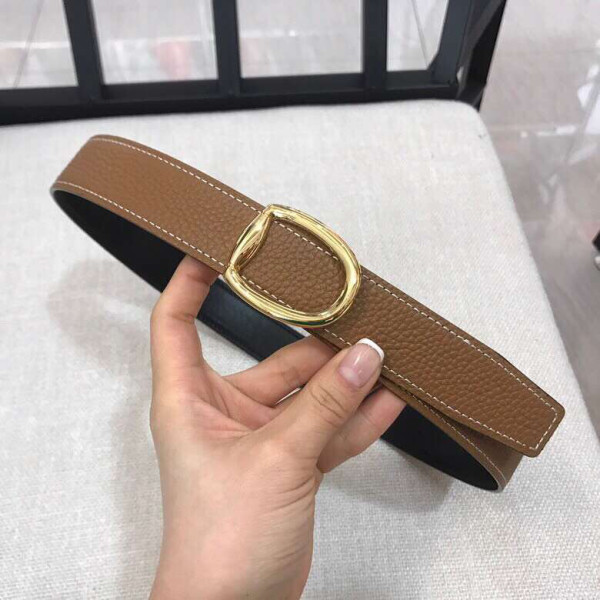 Hermes Mors belt gold oval buckle & Reversible leather strap 32 mm in brown and black