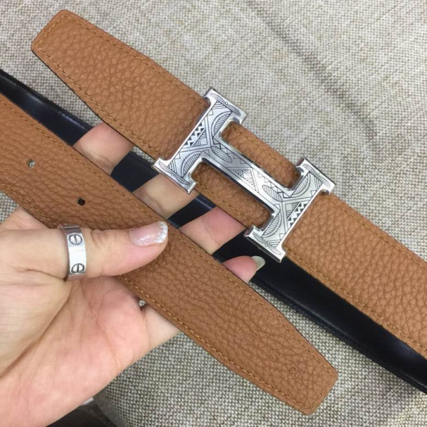 Hermes Touareg Constance belt silver buckle & Reversible leather strap 32 mm in brown and black