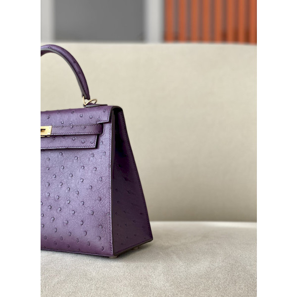 Hermes Kelly 25 Epsom Sesame (2S) Palladium Hardware Purple